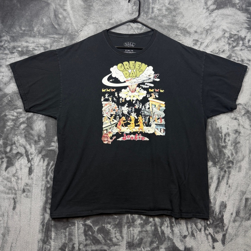 Green Day T Shirt Mens 2X Black Dookie Album Graphic Print Punk Rock Band Tee